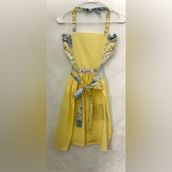 Children’s Yellow & White Check & Floral Apron - Picture 2 of 12